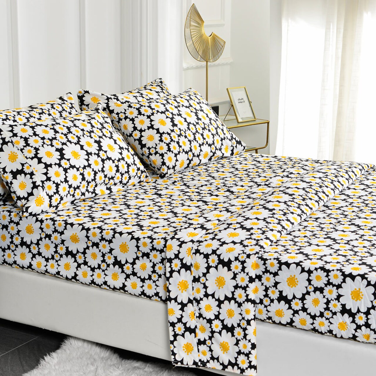 American Home Collection Daisies Bedding Sheets & Pillowcases Set Brushed Microfiber Wrinkle Free Sheet Set